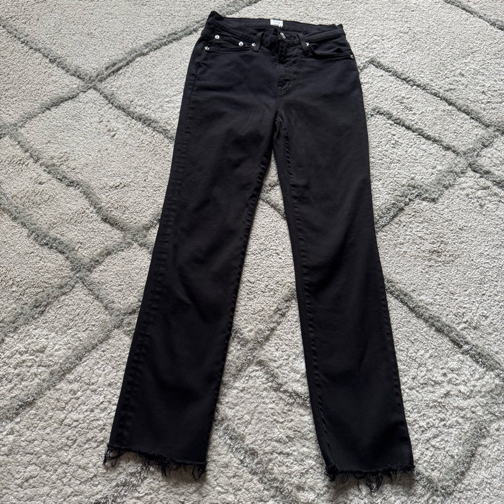 Edwin black jeans mid rise straight leg raw hem 25